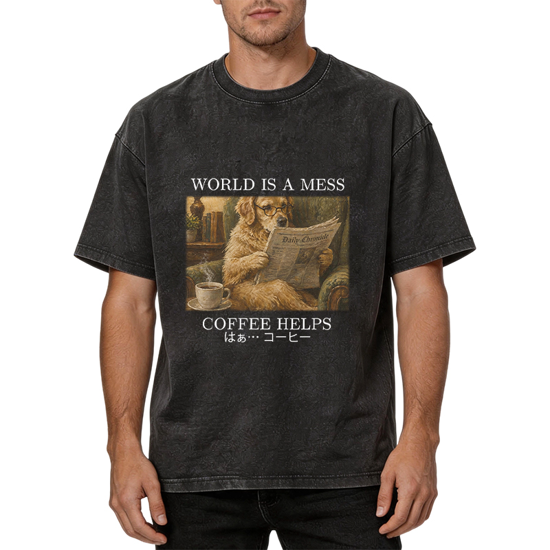 Tokyocanvas Coffee Lover Shirt Funny Dog Washed T-Shirt