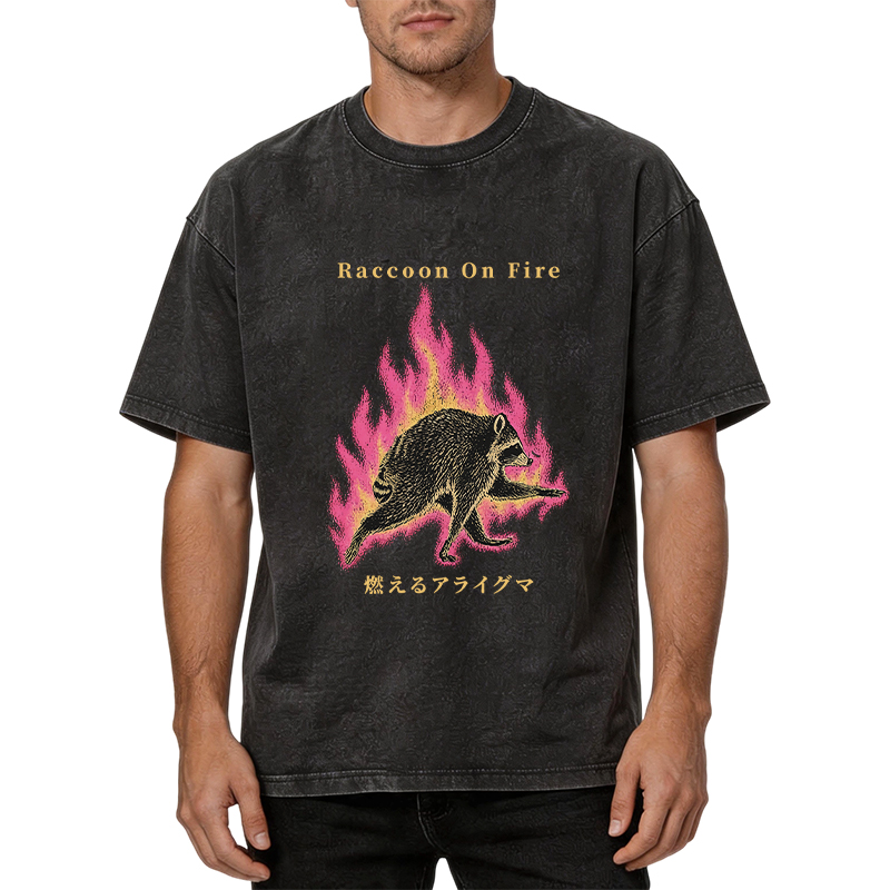 Tokyocanvas Raccoon On Fire Washed T-Shirt