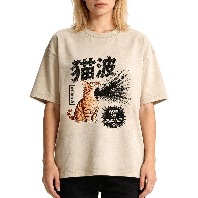 Tokyocanvas Anime Cat Washed T-Shirt