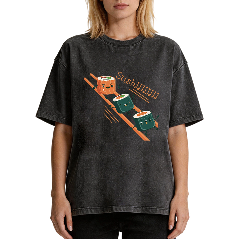 Tokyocanvas Funny Happy Cute Sushi Washed T-Shirt