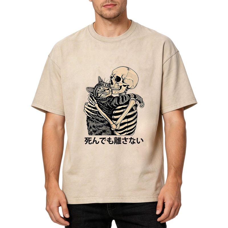 Tokyocanvas Gothic Skeleton Cat Washed T-Shirt