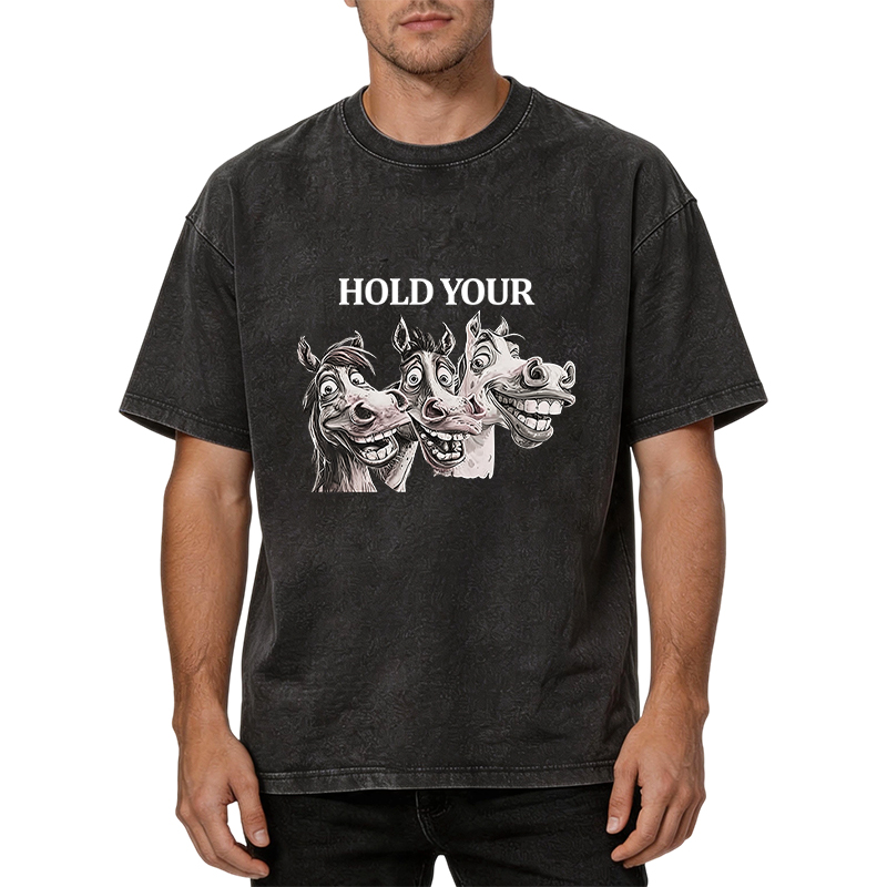 Tokyocanvas Hold Your Horses Meme Washed T-Shirt