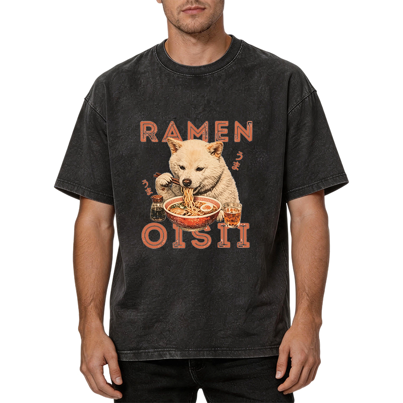 Tokyocanvas Shiba Inu Ramen Washed T-Shirt