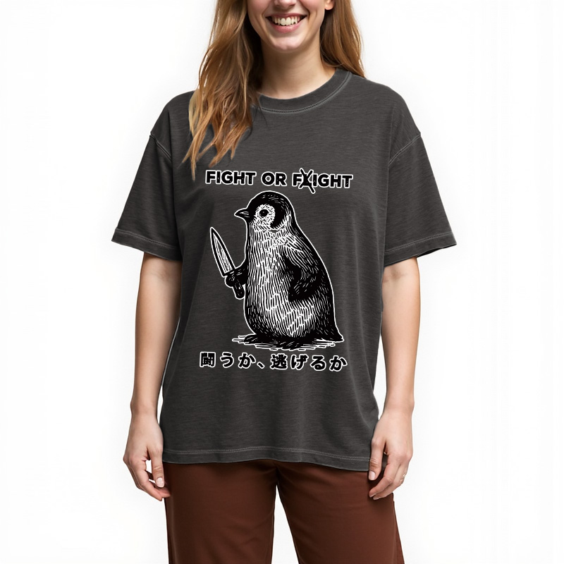 Tokyocanvas Funny Fight Or Flight Gradient Washed T-Shirt