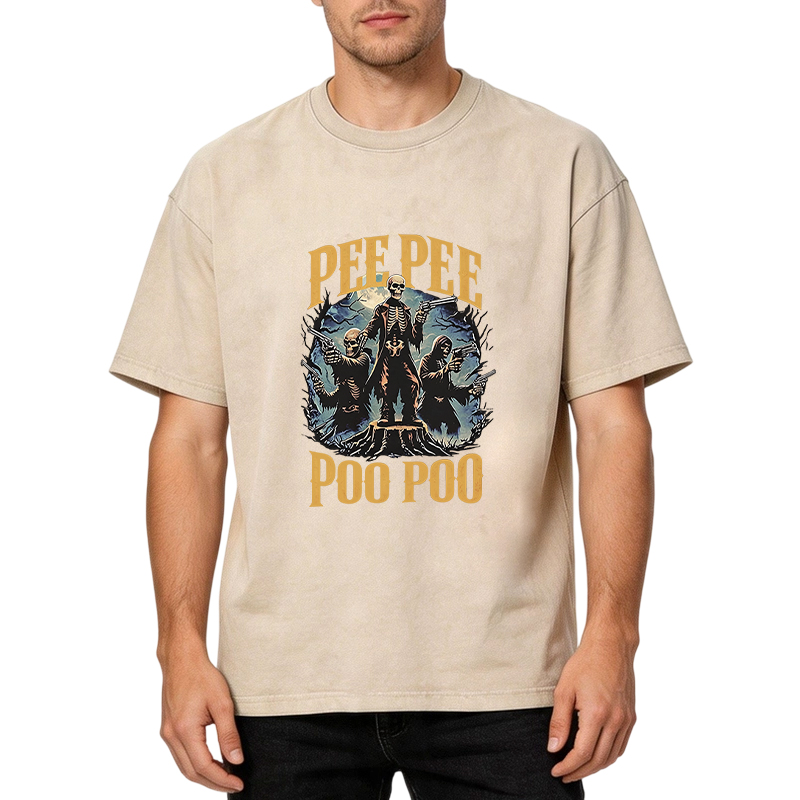 Tokyocanvas Pee Pee Poo Poo Funny Skeleton Washed T-Shirt