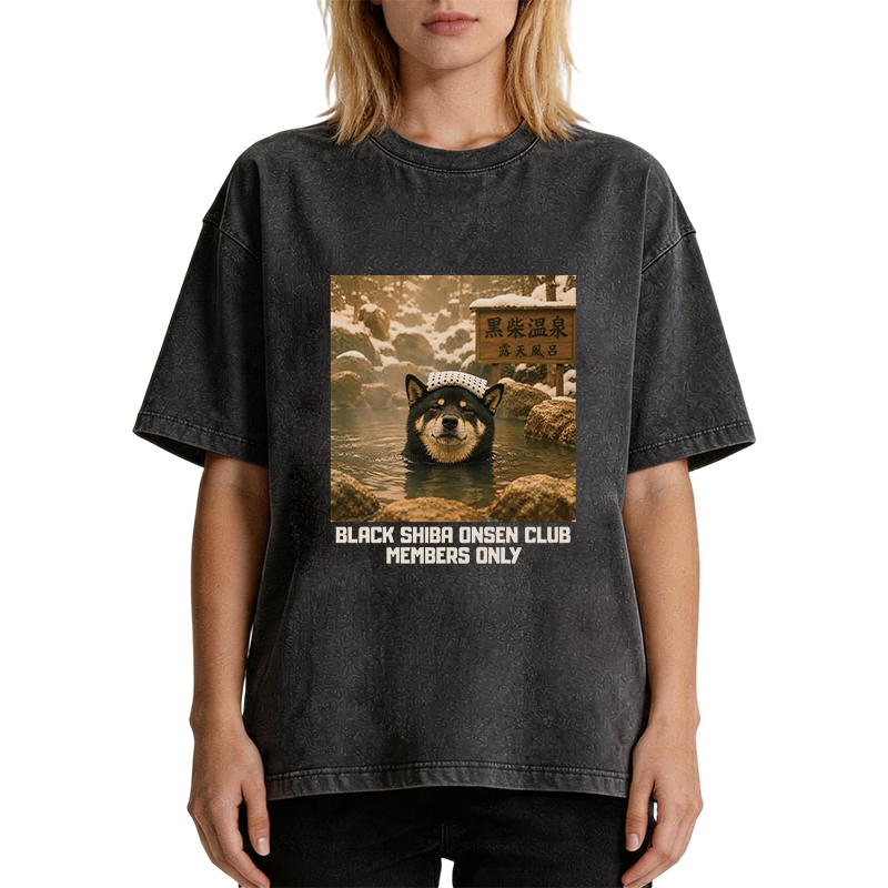 Tokyocanvas Black Shiba Inu Onsen Washed T-Shirt