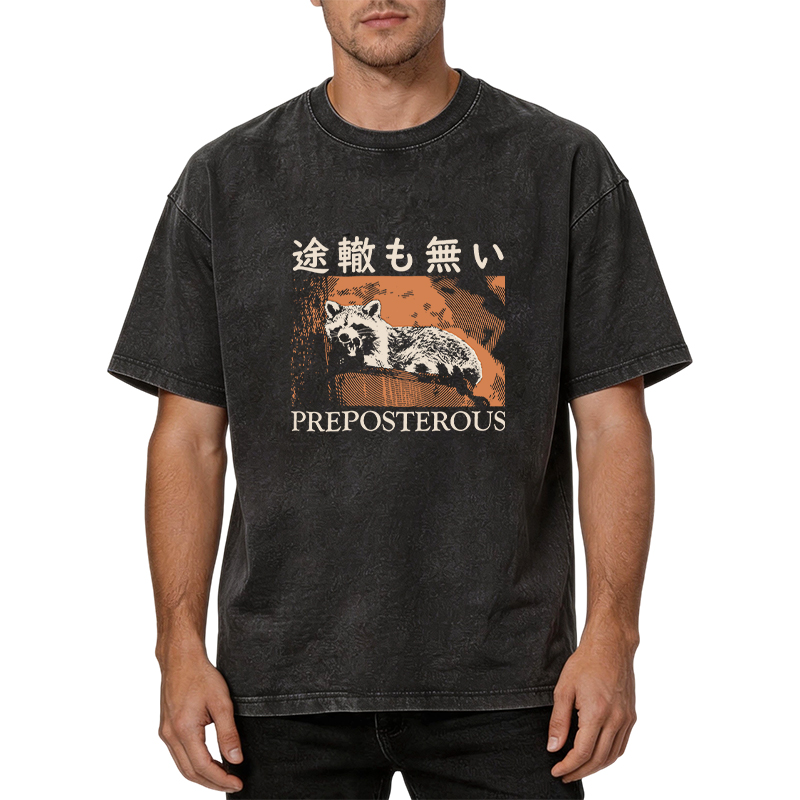 Tokyocanvas Preposterous Raccoon Washed T-Shirt