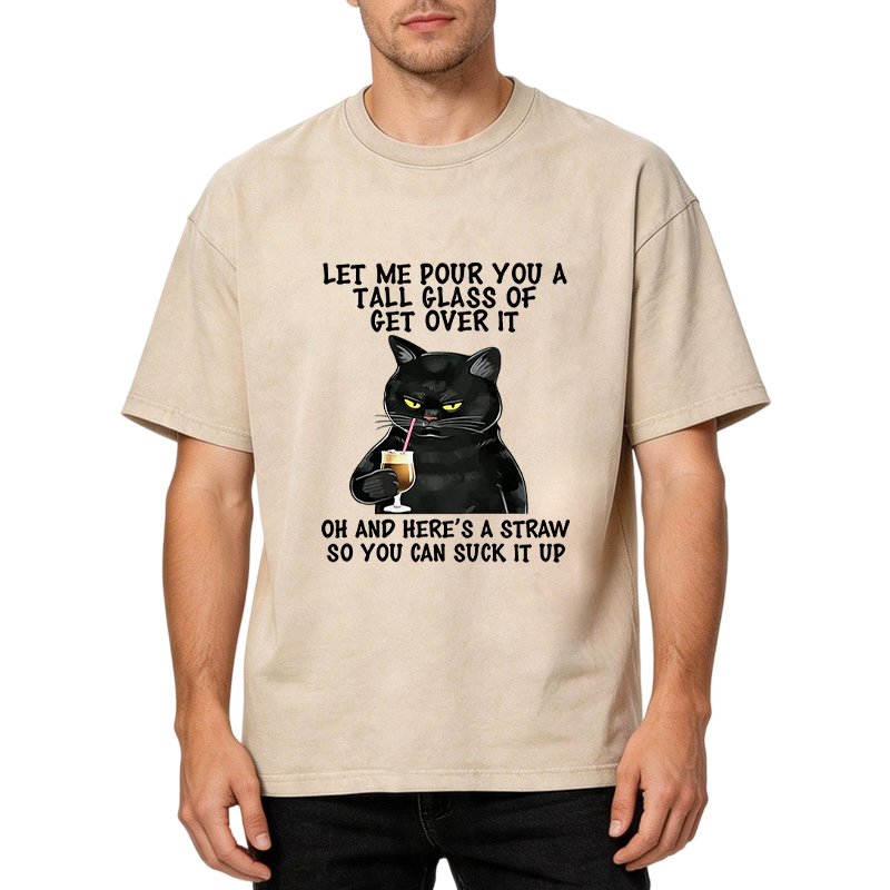 Tokyocanvas Black Cat Let Me Pour You A Tall Glass Of Get Over It Washed T-Shirt