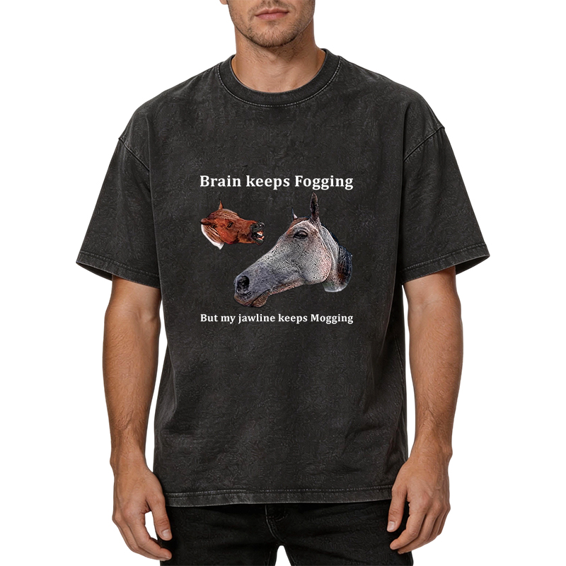 Tokyocanvas Horse Jawline Mogging Washed T-Shirt