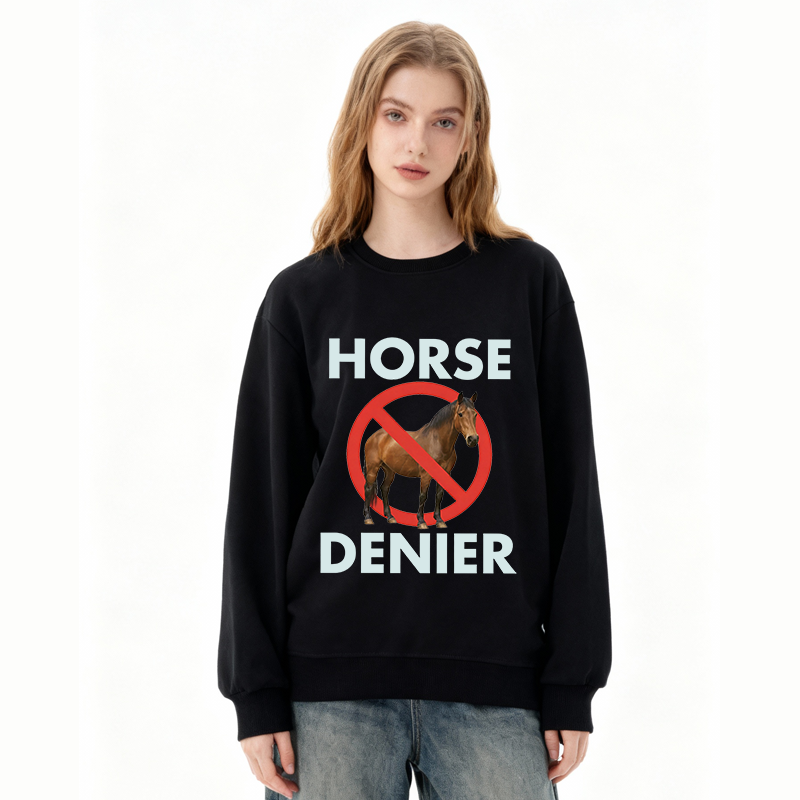 Tokyocanvas Funny Horse Denier Conspiracy Theory Classic Sweatshirt
