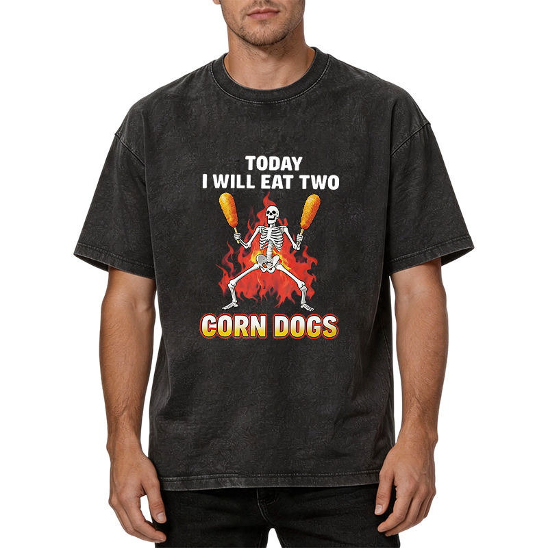 Tokyocanvas Today I Will Eat Two Corn Dogs Skeleton Meme Washed T-Shirt