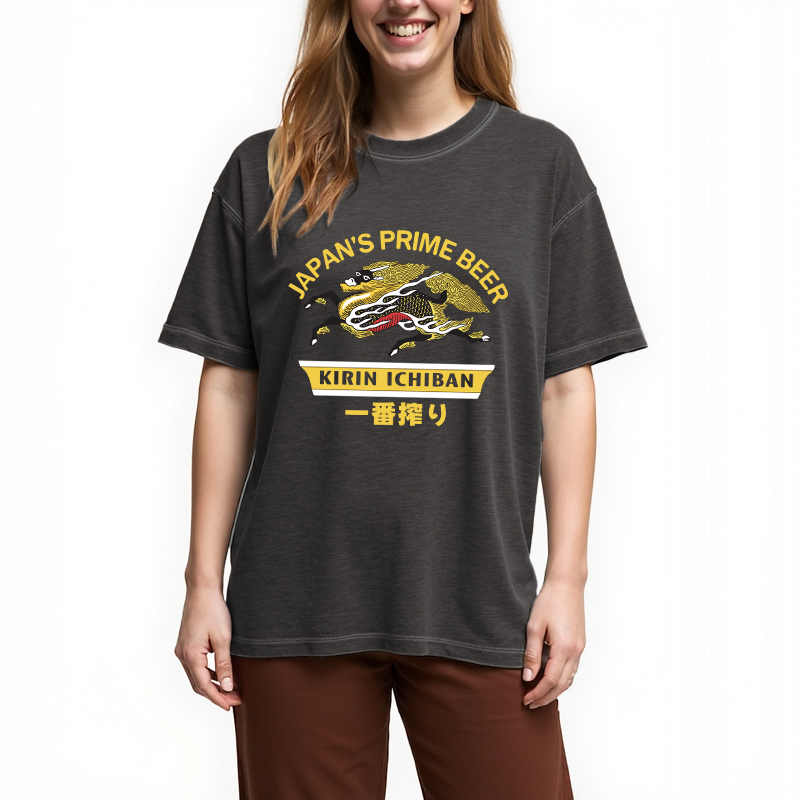 Tokyocanvas Kirin Ichiban Beer Logo Japanese Gradient Washed T-Shirt