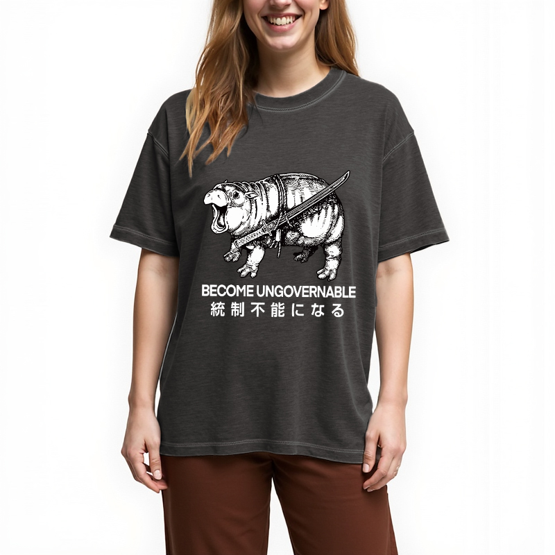 Tokyocanvas Moo Deng Carrying A Samurai Sword Gradient Washed T-Shirt