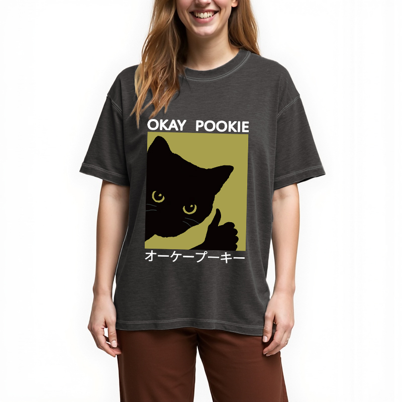 Tokyocanvas Okay Pookie Cat Gradient Washed T-Shirt