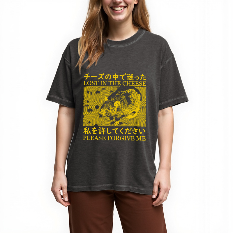 Tokyocanvas Lost in the Cheese Please Forgive Me Gradient Washed T-Shirt