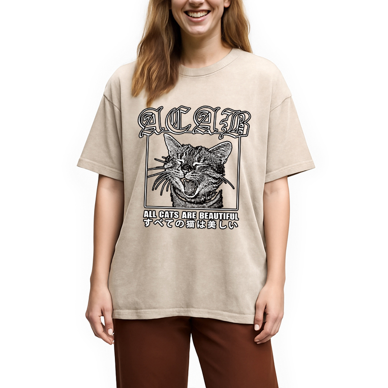 Tokyocanvas Beautiful Funny Cat ACAB Washed T-Shirt