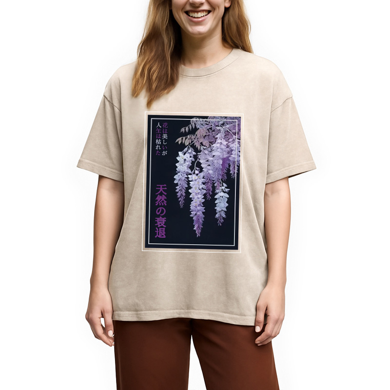 Tokyocanvas Wisteria Jpanese Flowers Poster Washed T-Shirt