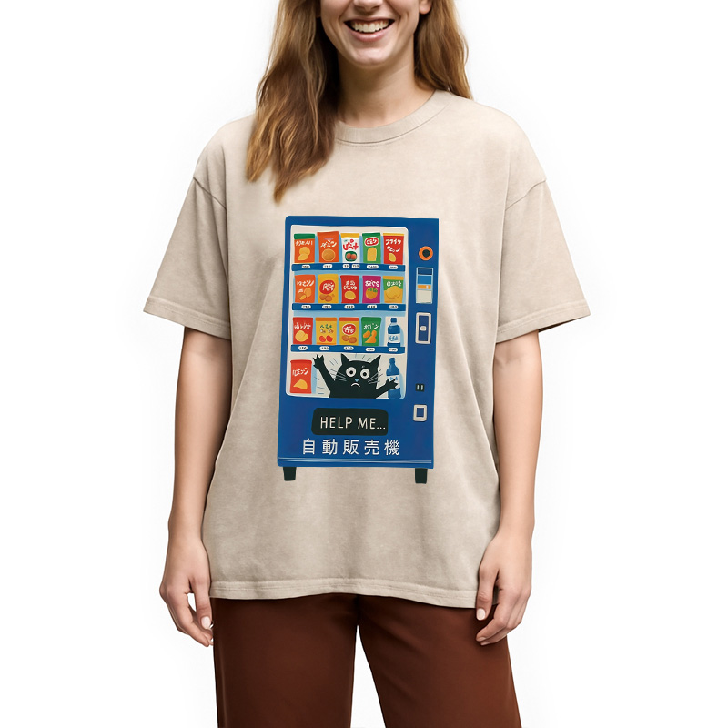 Tokyocanvas Cat Trapped In A Vending Machine Washed T-Shirt
