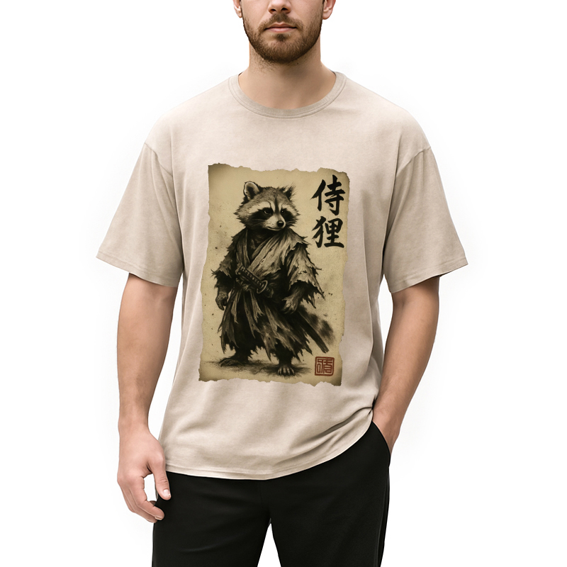 Tokyocanvas Samurai Raccoon Washed T-Shirt