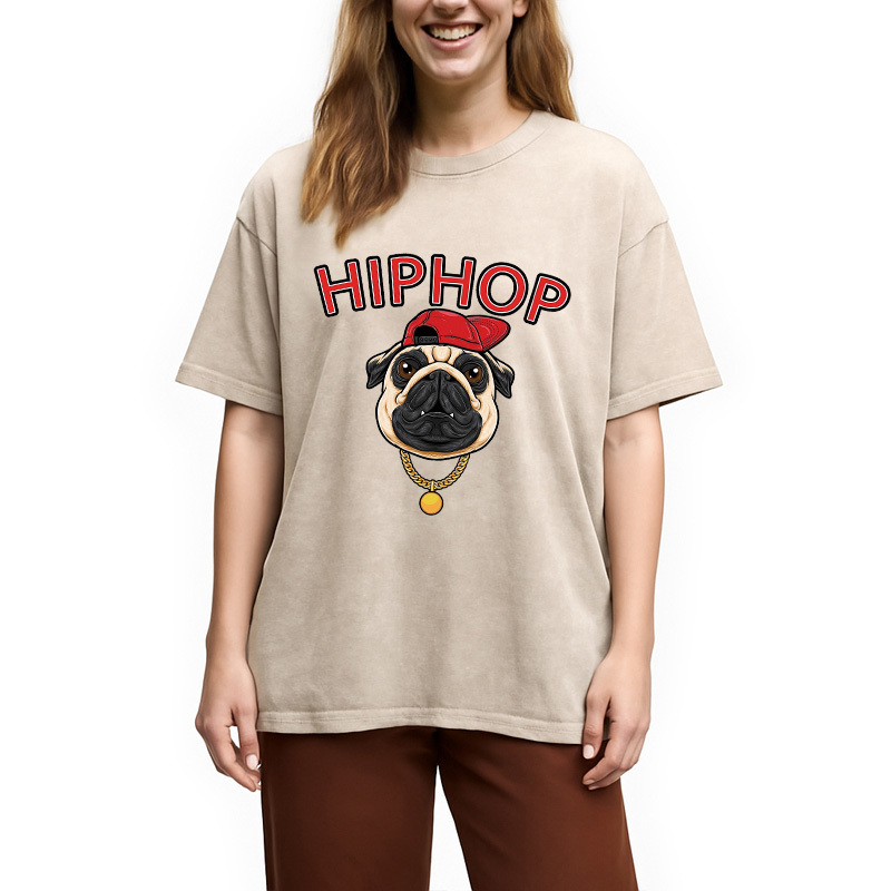 Tokyocanvas Cute Pug Hiphop Washed T-Shirt