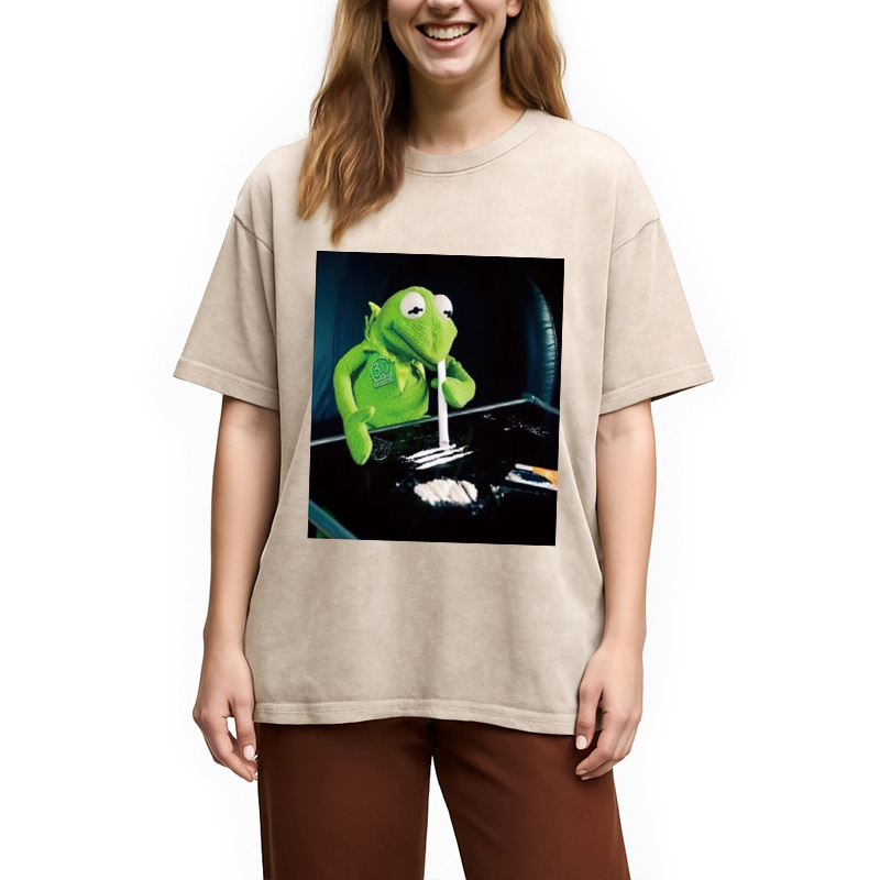 Tokyocanvas Frog Cocaine Drug Hipster Funny Washed T-Shirt