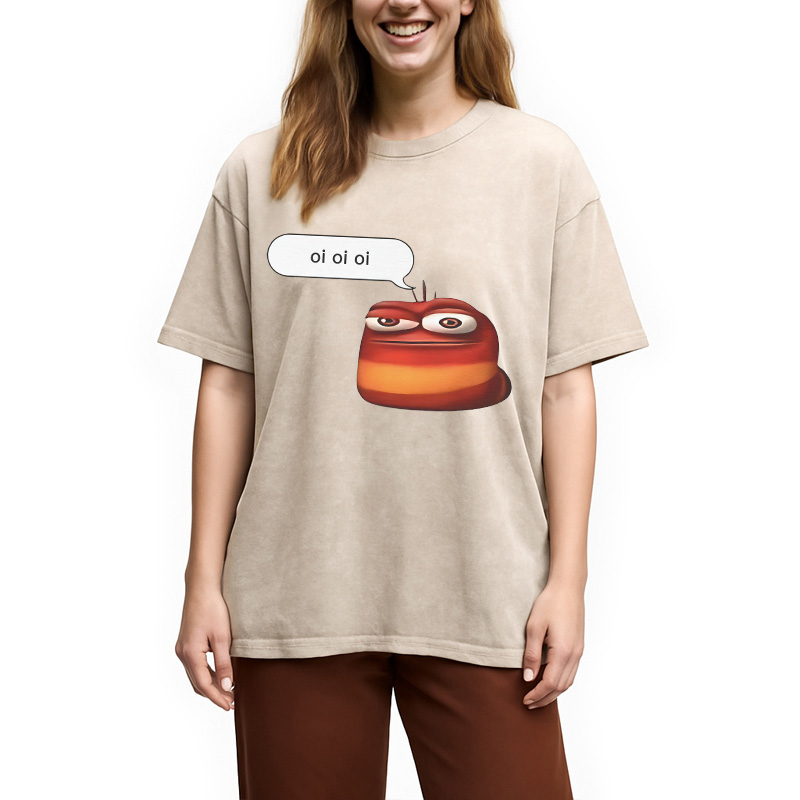 Tokyocanvas Oi Oi Oi Red Larva Funny Washed T-Shirt