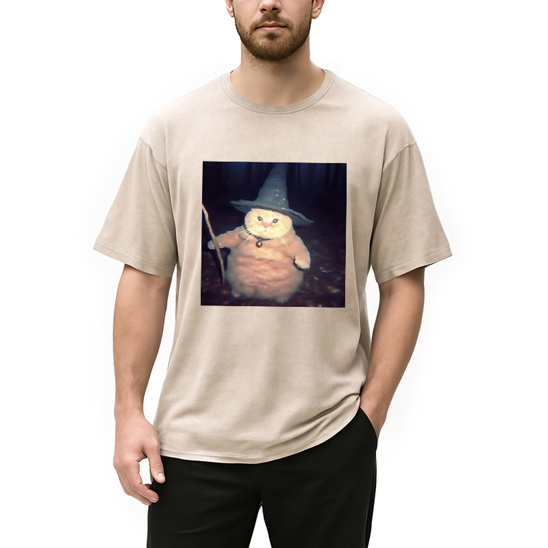 Tokyocanvas Wizard Cat Funny Halloween Washed T-Shirt