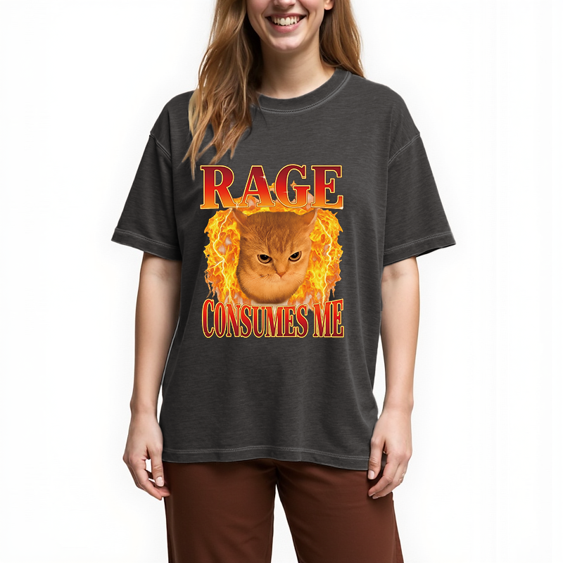 Tokyocanvas Rage Consumes Me Edgy Funny Cat Meme Gradient Washed T-Shirt
