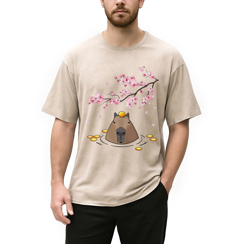 Tokyocanvas Sakura Cherry Blossom Japanese Washed T-Shirt