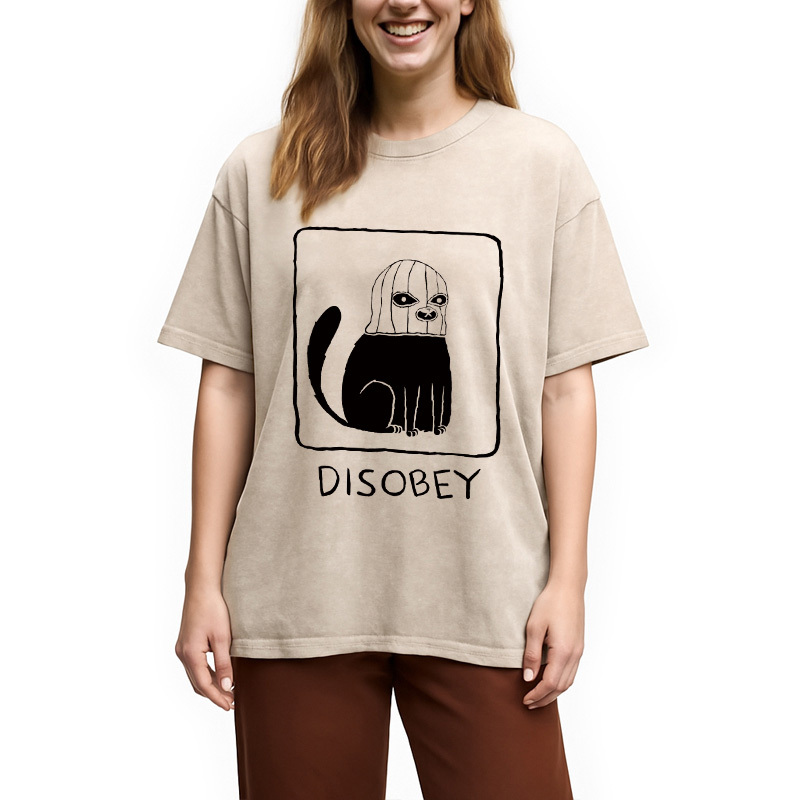Tokyocanvas Disobey Cat Washed T-Shirt