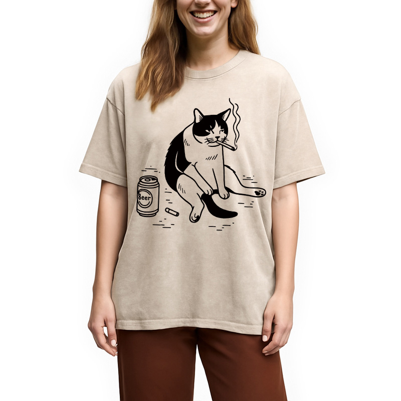 Tokyocanvas Cigarette Cat Washed T-Shirt