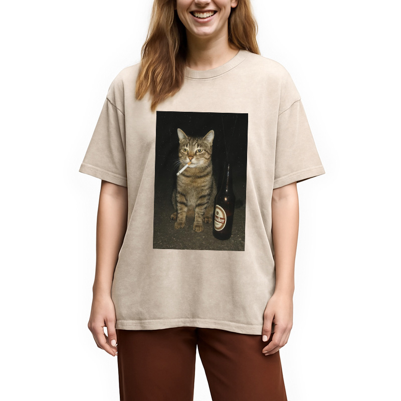 Tokyocanvas Vintage Cigarette Kitty Meme Washed T-Shirt