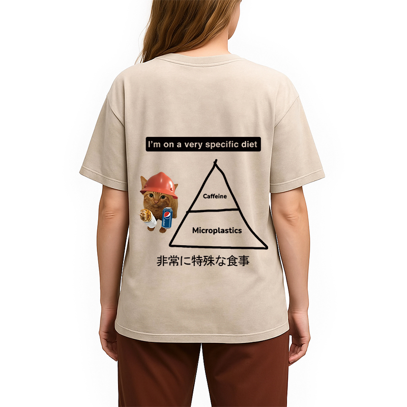 Tokyocanvas A Very Specific Diet Cat Meme Back Washed T-Shirt
