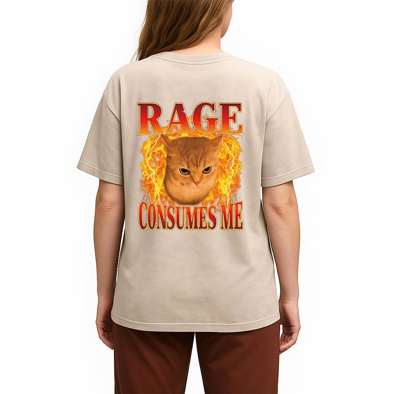 Tokyocanvas Rage Consumes Me Edgy Funny Cat Meme Back Washed T-Shirt