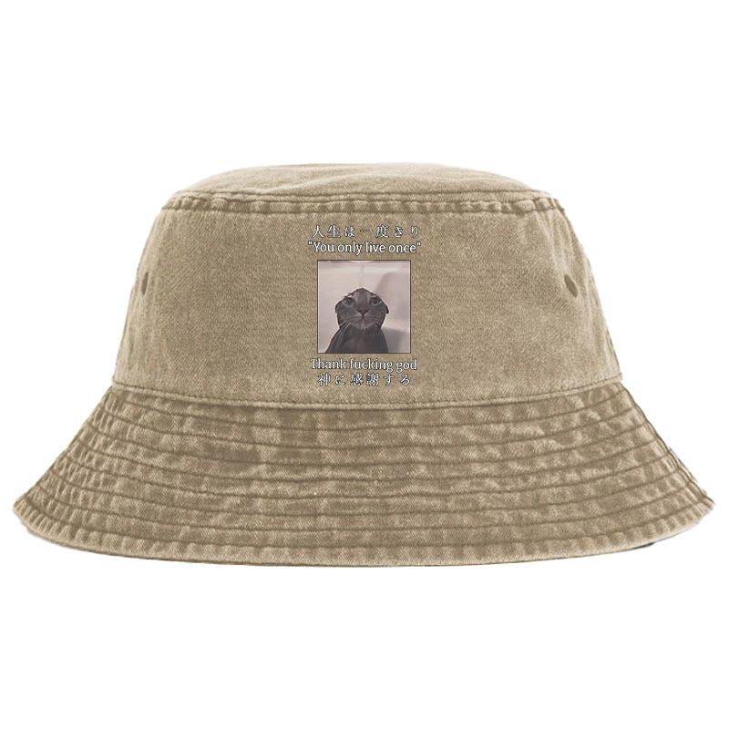 Tokyocanvas Funny Melancholy Cat Washed Bucket Hat