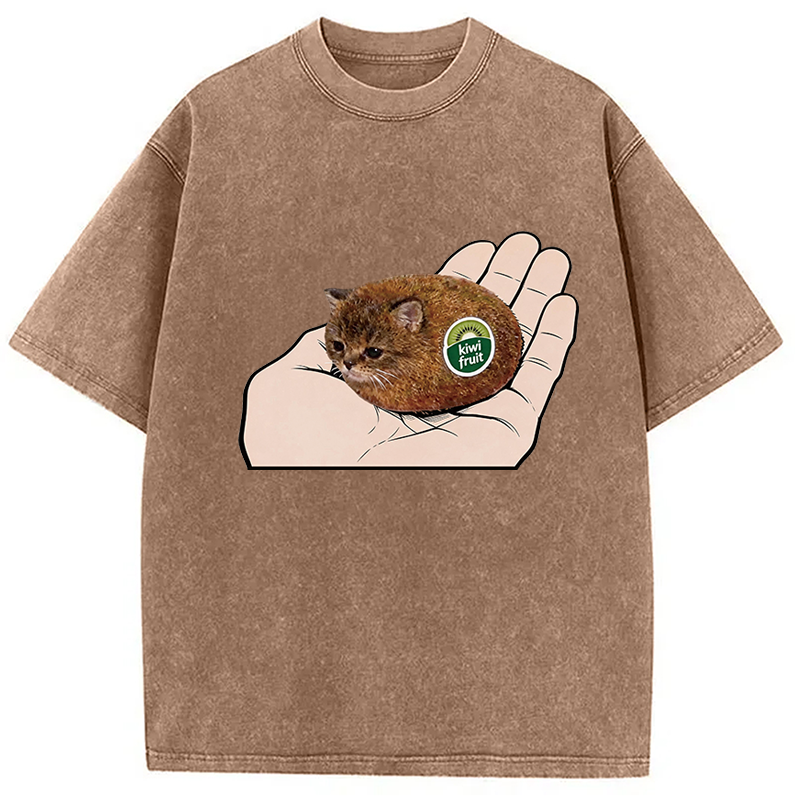 Tokyocanvas Kiwi Fruit Cat Washed T-Shirt