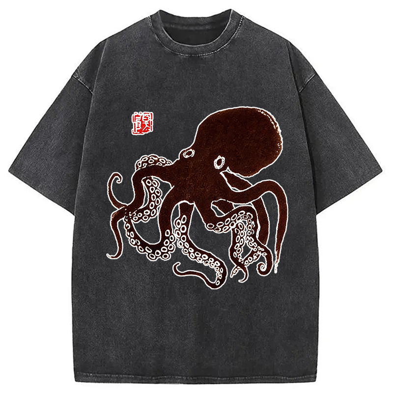 Tokyocanvas Octopus Japanese Art Washed T-Shirt