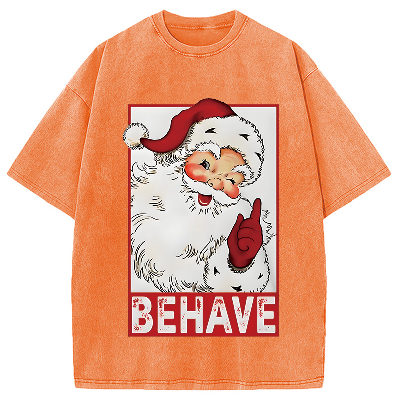 Tokyocanvas Christmas Santa Behave Funny Washed T-Shirt