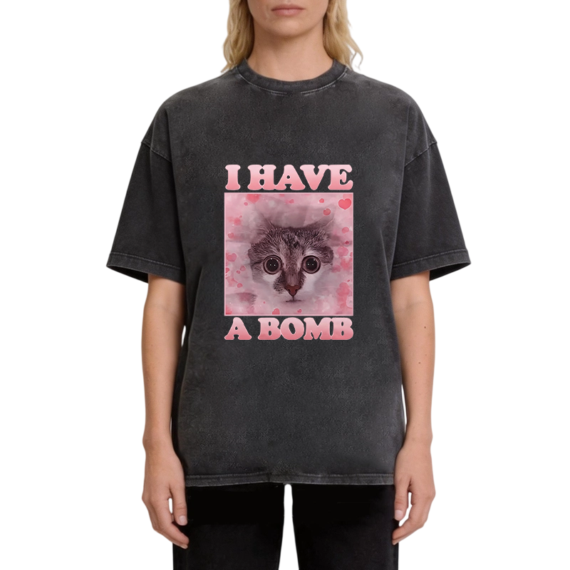 Tokyocanvas I Have a Bomb Funny Cat Dank Meme Washed T-Shirt