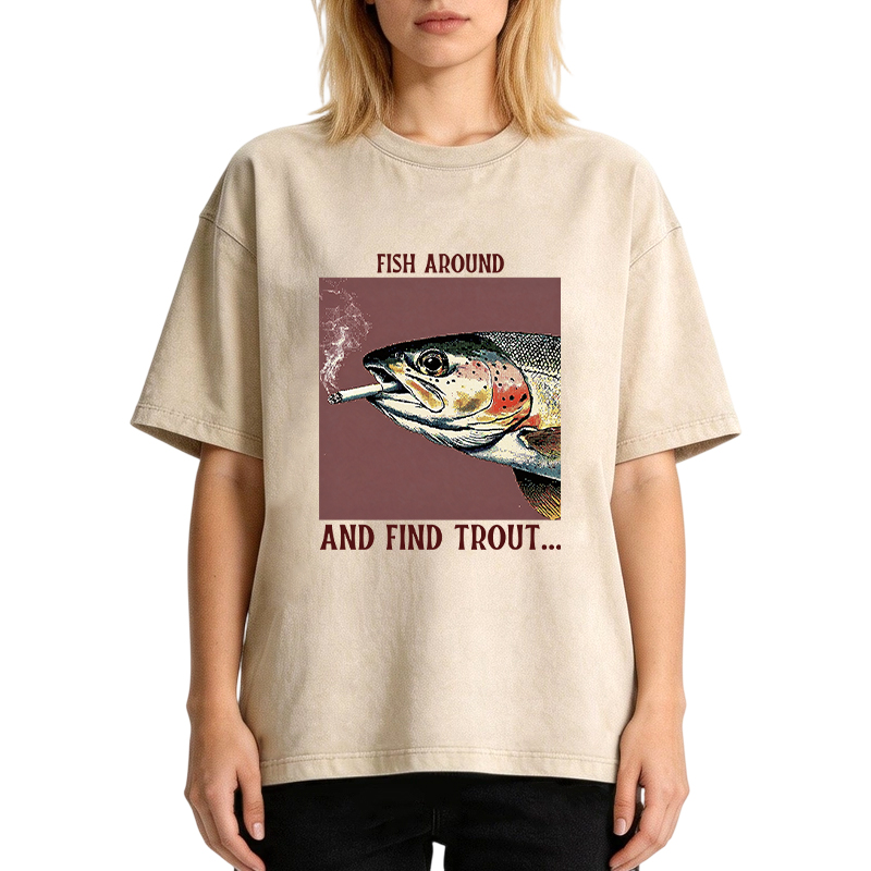 Tokyocanvas Fish Around And Find Trout Smoke Washed T-Shirt
