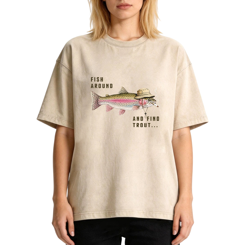 Tokyocanvas Rainbow Trout Smoking Fishing Washed T-Shirt
