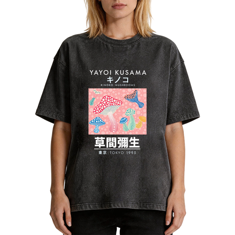 Tokyocanvas Art Pink Mushroom Vintage Washed T-Shirt