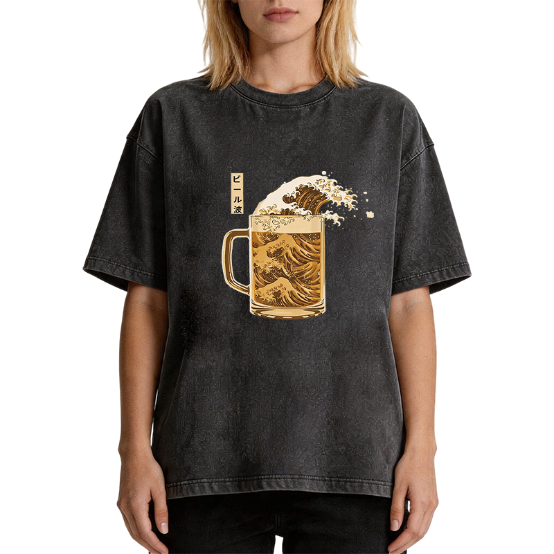 Tokyocanvas Japanese Wave Beer Washed T-Shirt