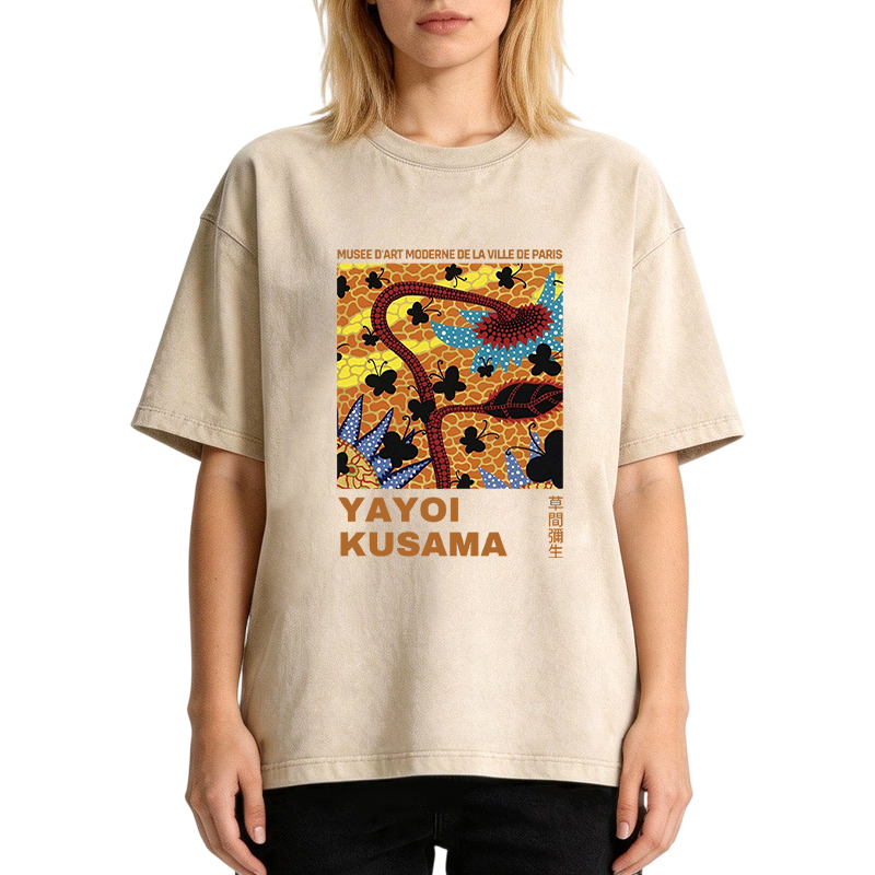 Tokyocanvas Dotted Art Flower Washed T-Shirt