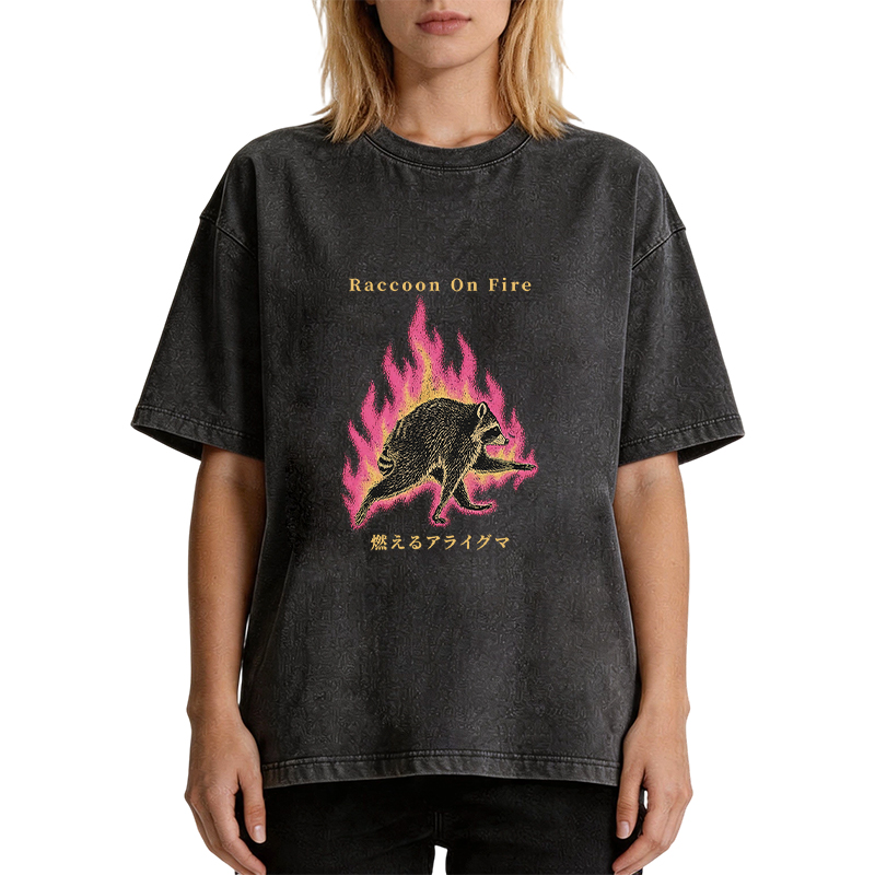 Tokyocanvas Raccoon On Fire Washed T-Shirt