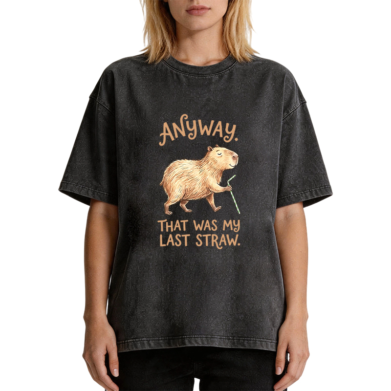 Tokyocanvas Funny Capybara Anyway that was My Last Straw Washed T-Shirt