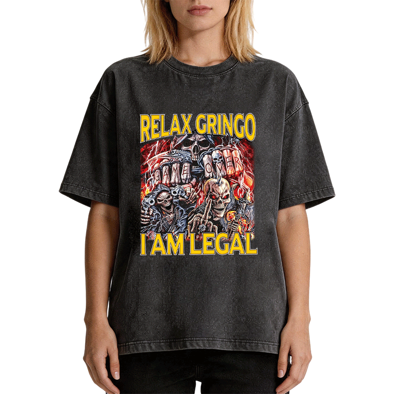 Tokyocanvas Relax Gringo Skeleton Meme Washed T-Shirt
