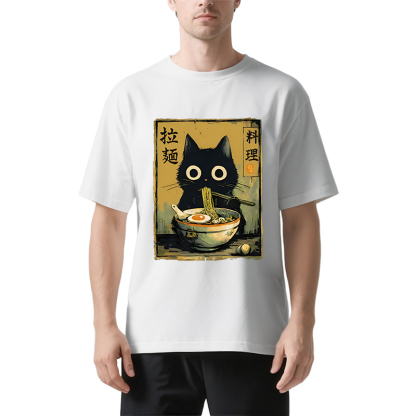 Tokyocanvas Cute Black Cat Eating Ramen Classic T-Shirt