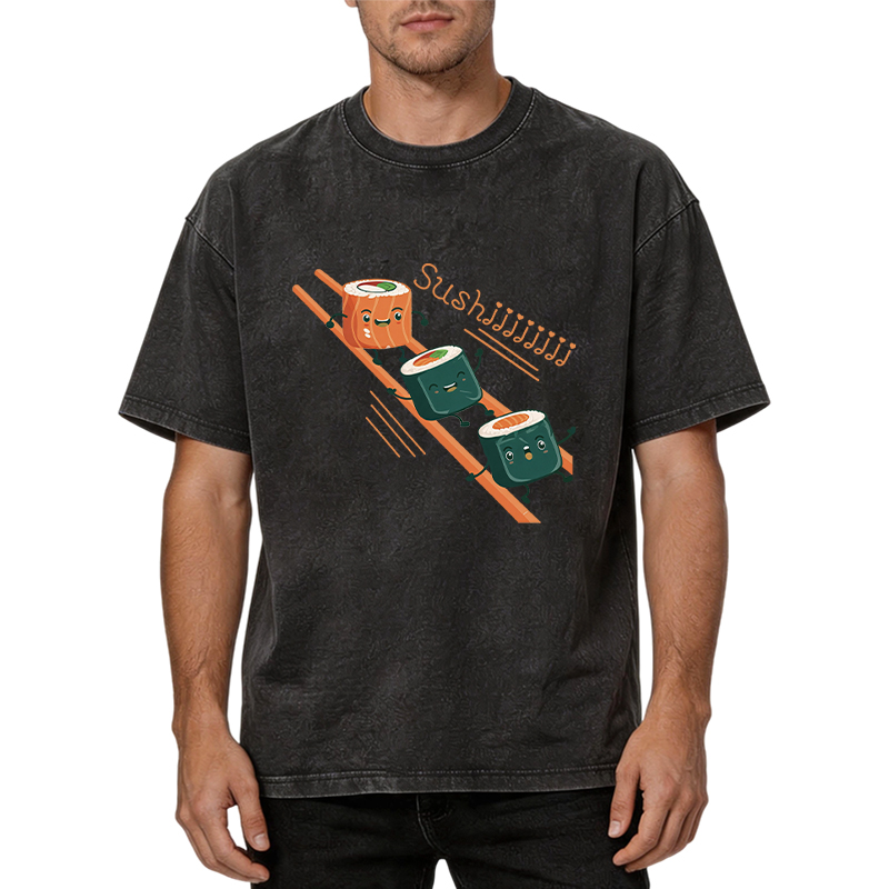 Tokyocanvas Funny Happy Cute Sushi Washed T-Shirt
