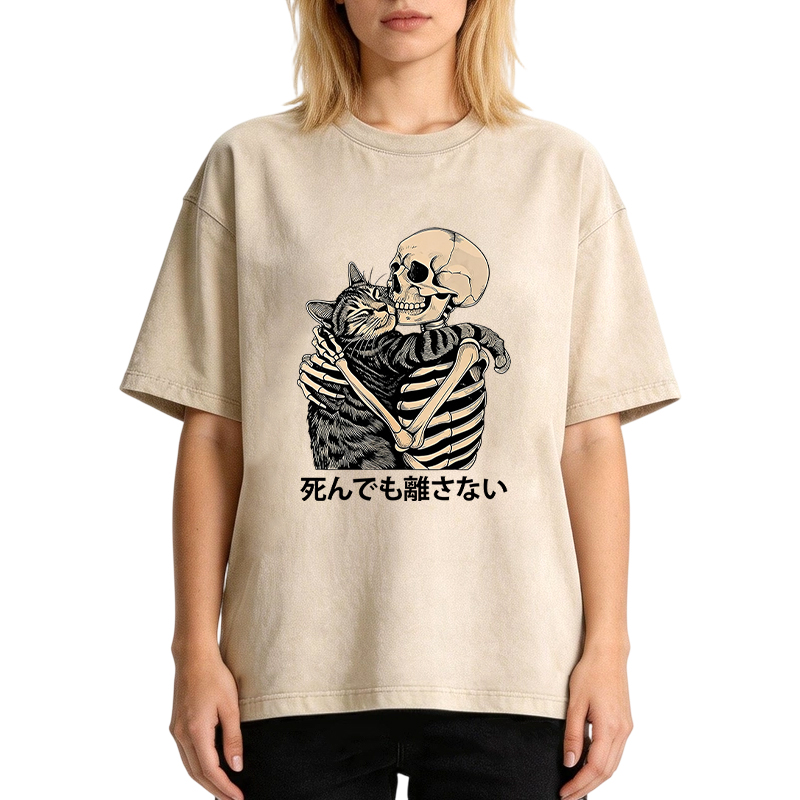 Tokyocanvas Gothic Skeleton Cat Washed T-Shirt